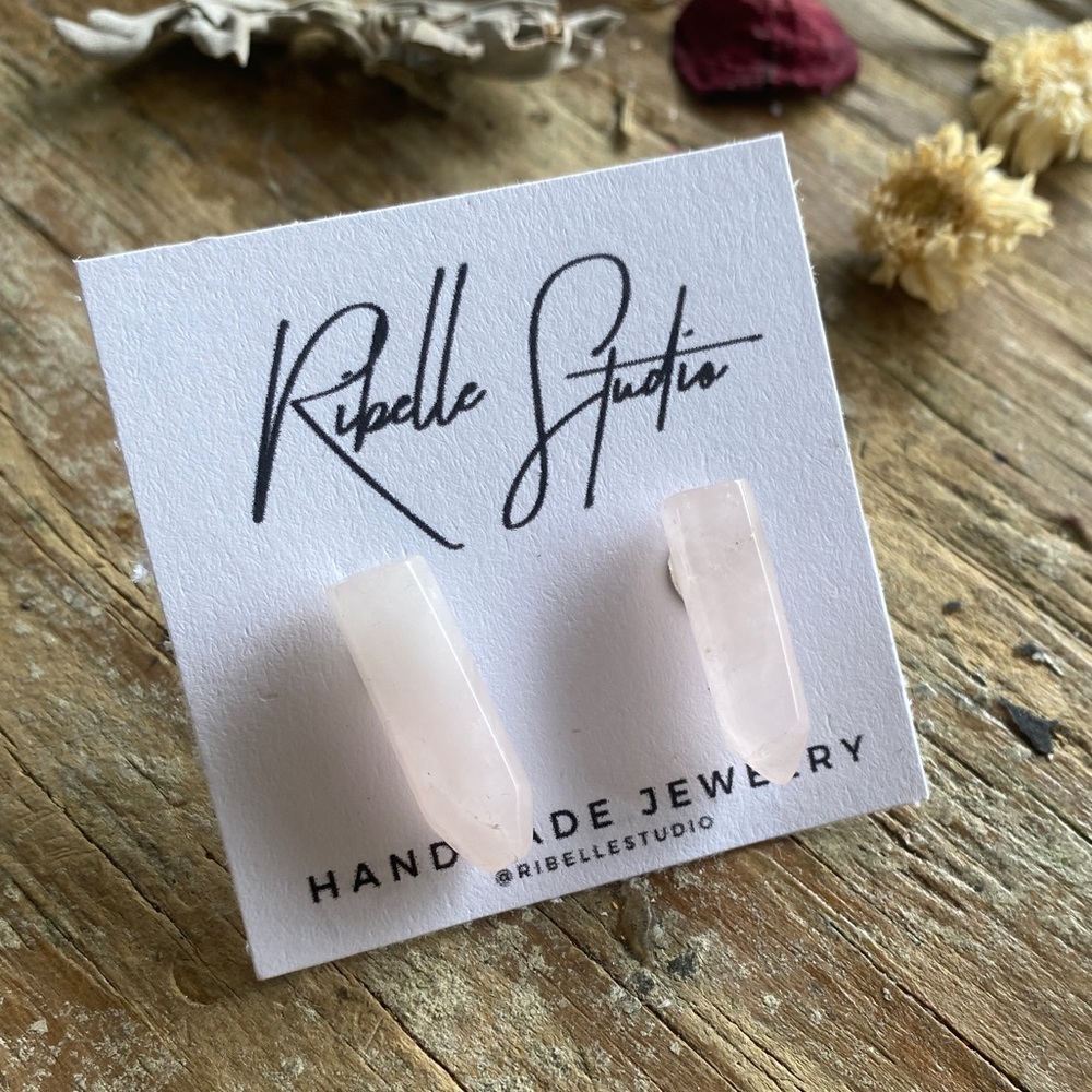 Rose Quartz Stud Earrings Rock Crystal Gemstone Long Dangle Studs Boho Chic